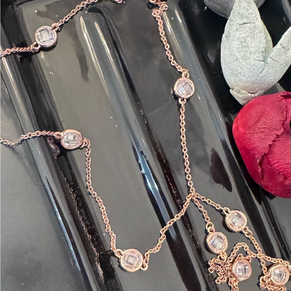 .925 Rose Gold plated Necklace with Crystal Accents - Picture 8 of 14